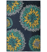 Blue modern floral machine washable rug.