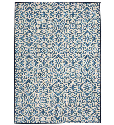 Blue Moroccan style machine washable rug.