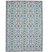 Blue Moroccan style machine washable rug.