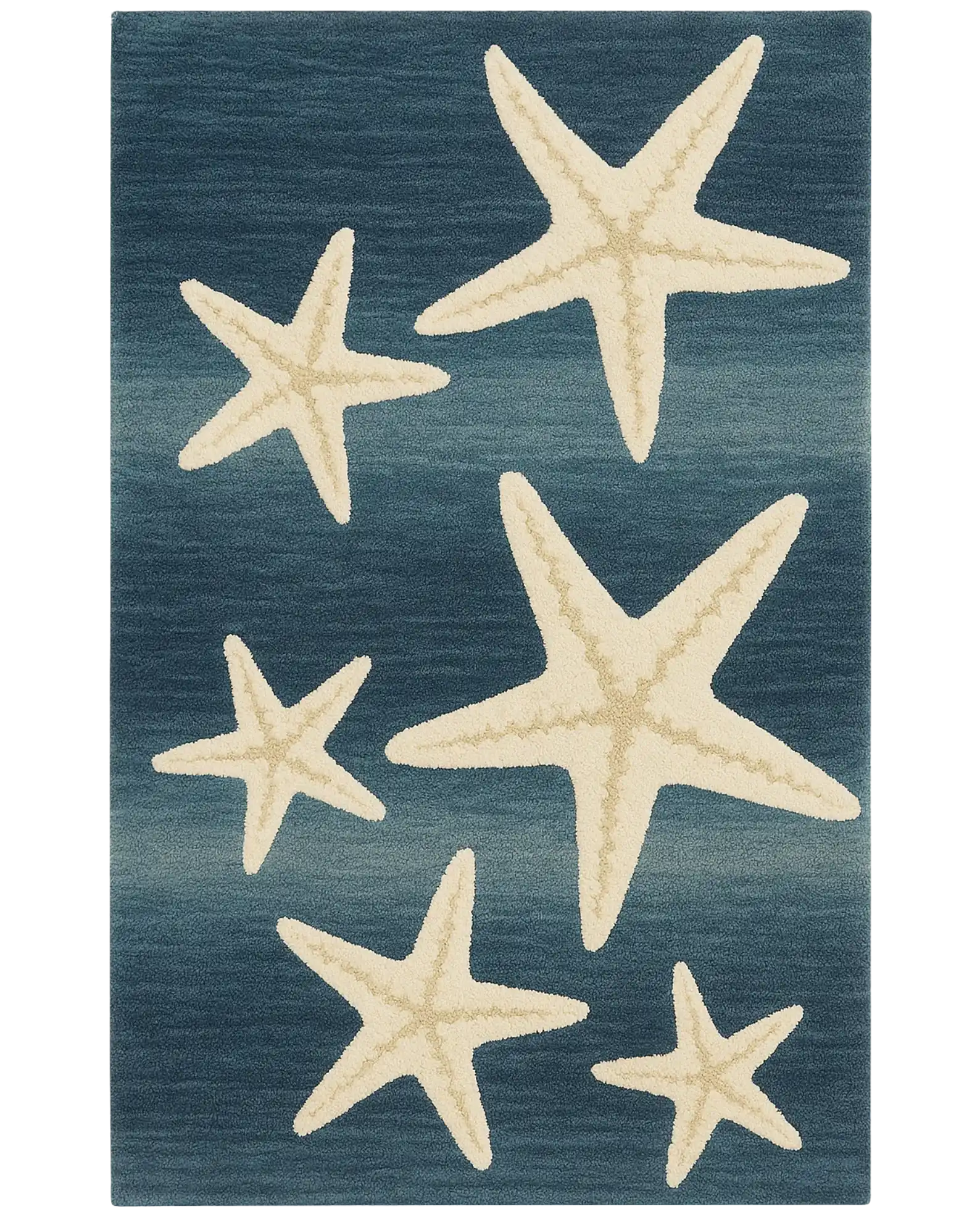 Blue starfish rug with hand-tufted coastal wool design