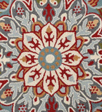 Blue traditional hand-tufted wool carpet with intricate floral medallion pattern