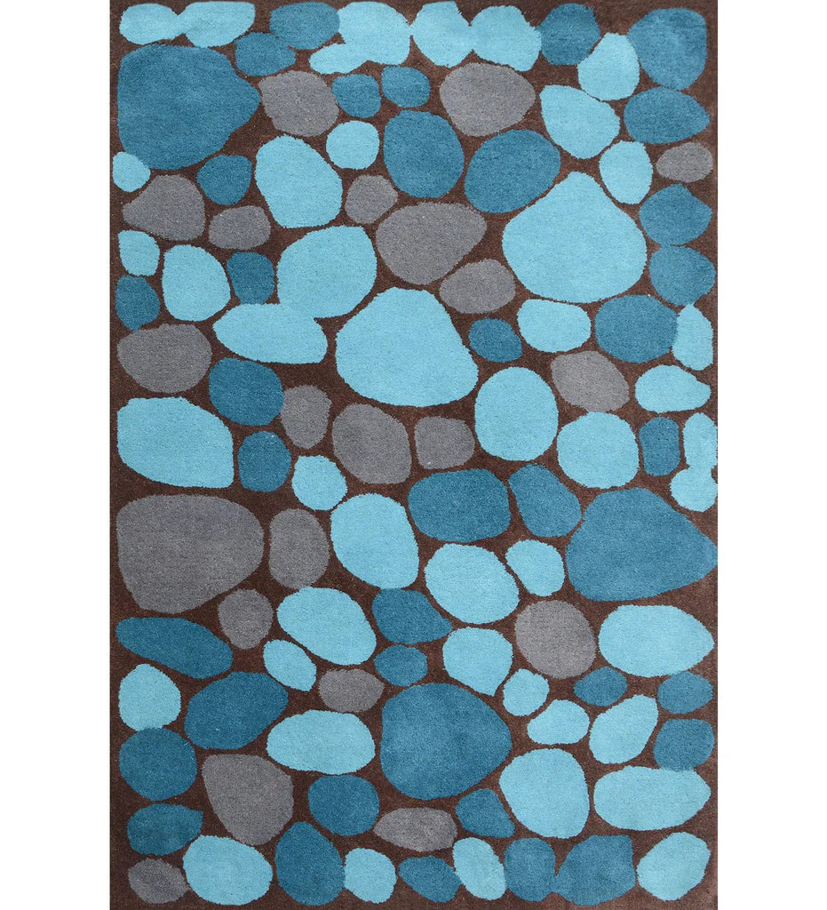Blue and grey pebble pattern hand-tufted wool rug