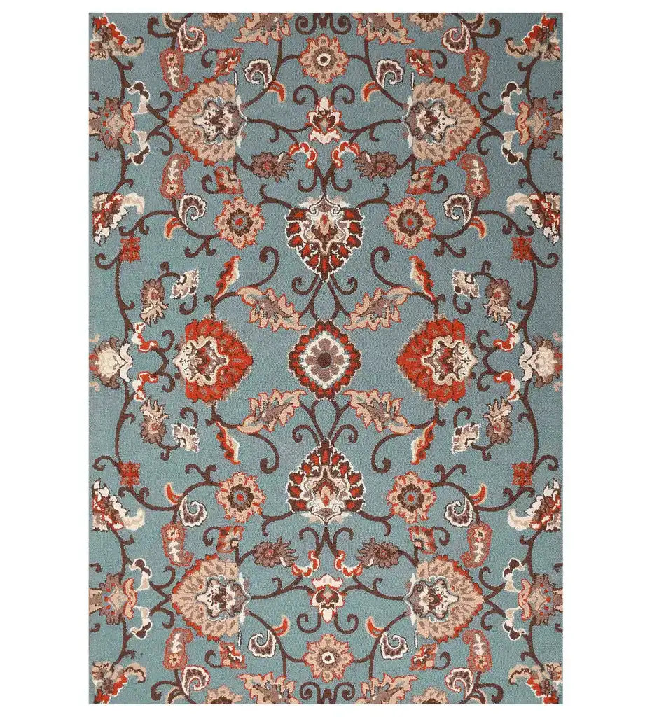 Blue and red traditional hand-tufted wool rug with Persian floral design