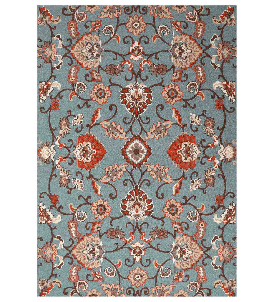 Blue and red traditional hand-tufted wool rug with Persian floral design