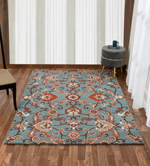Classic Persian-inspired rug in blue base with red and cream accents