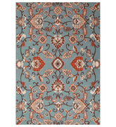 Blue and red traditional hand-tufted wool rug with Persian floral design