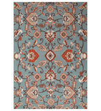 Blue and red traditional hand-tufted wool rug with Persian floral design
