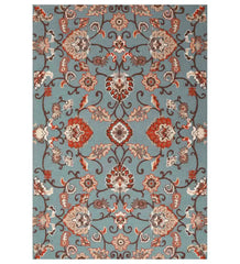 Blue and red traditional hand-tufted wool rug with Persian floral design