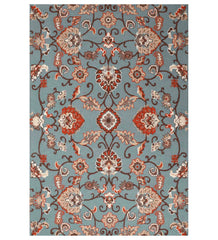 Blue and red traditional hand-tufted wool rug with Persian floral design
