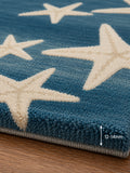 Blue starfish coastal ocean wool rug