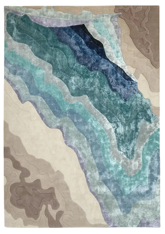 Blue and Cream Multicolor Hand Tufted Colorful Wool Rug.