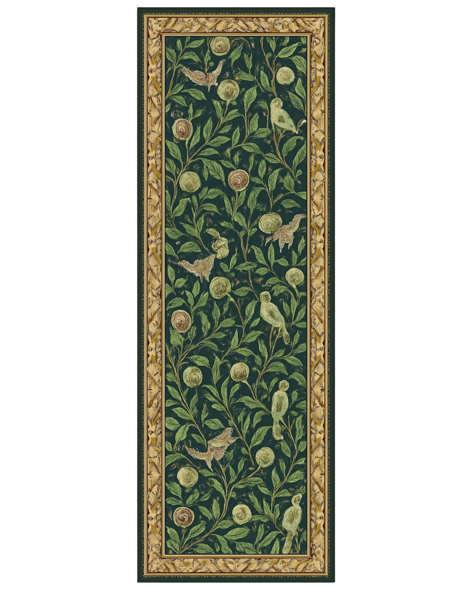 Botanical hallway runner rug with birds