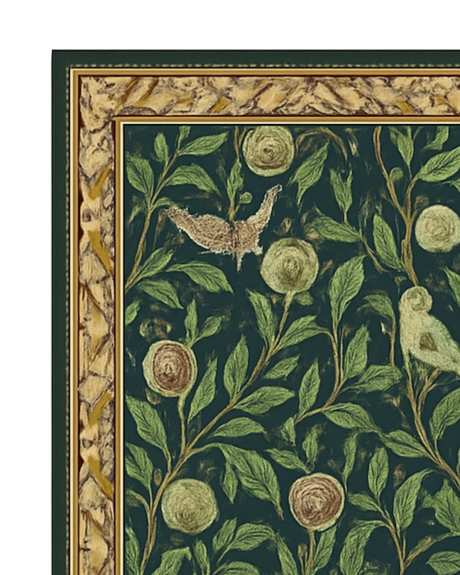 Forest green botanical runner rug washable