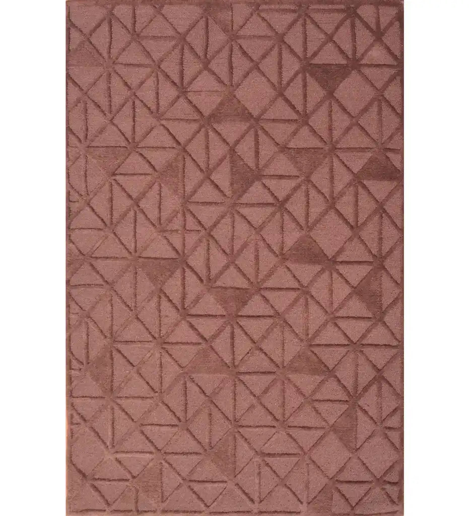 Hand-tufted brown wool rug with geometric embossed pattern