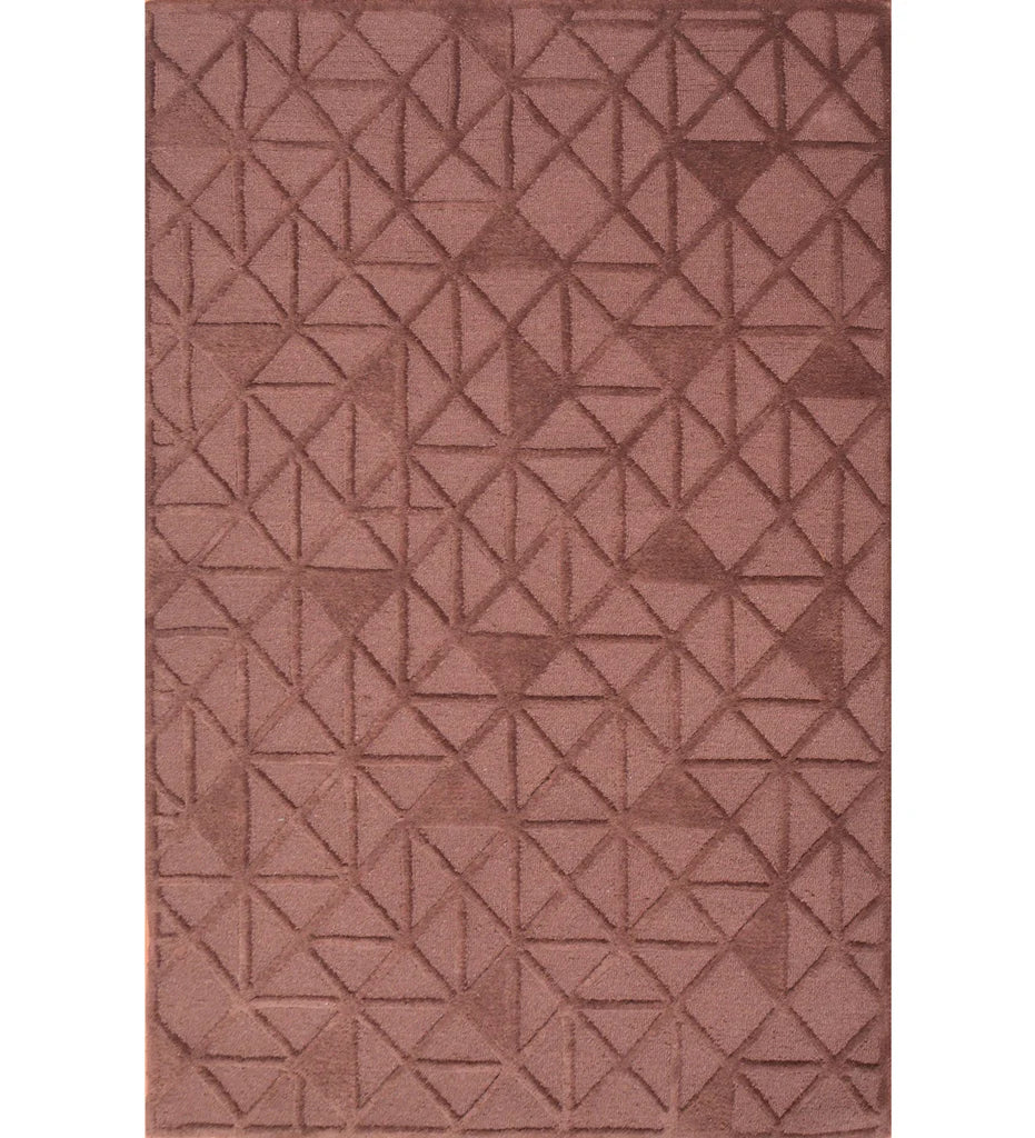 Hand-tufted brown wool rug with geometric embossed pattern