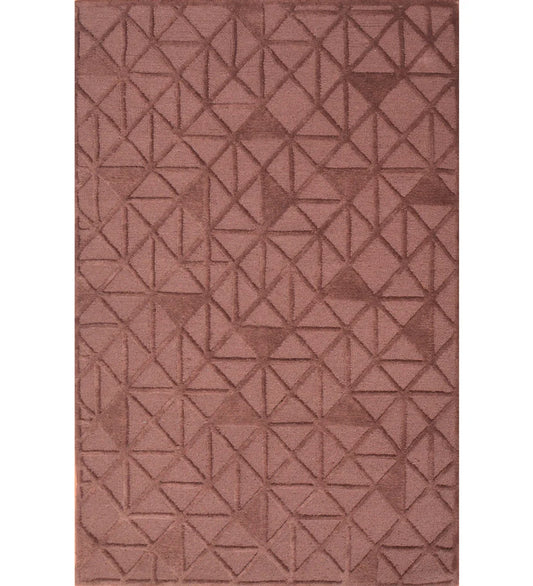 Hand-tufted brown wool rug with geometric embossed pattern