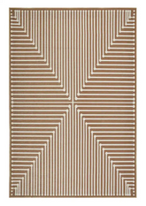 Brown Modern Geometric Rug with bold abstract shapes.