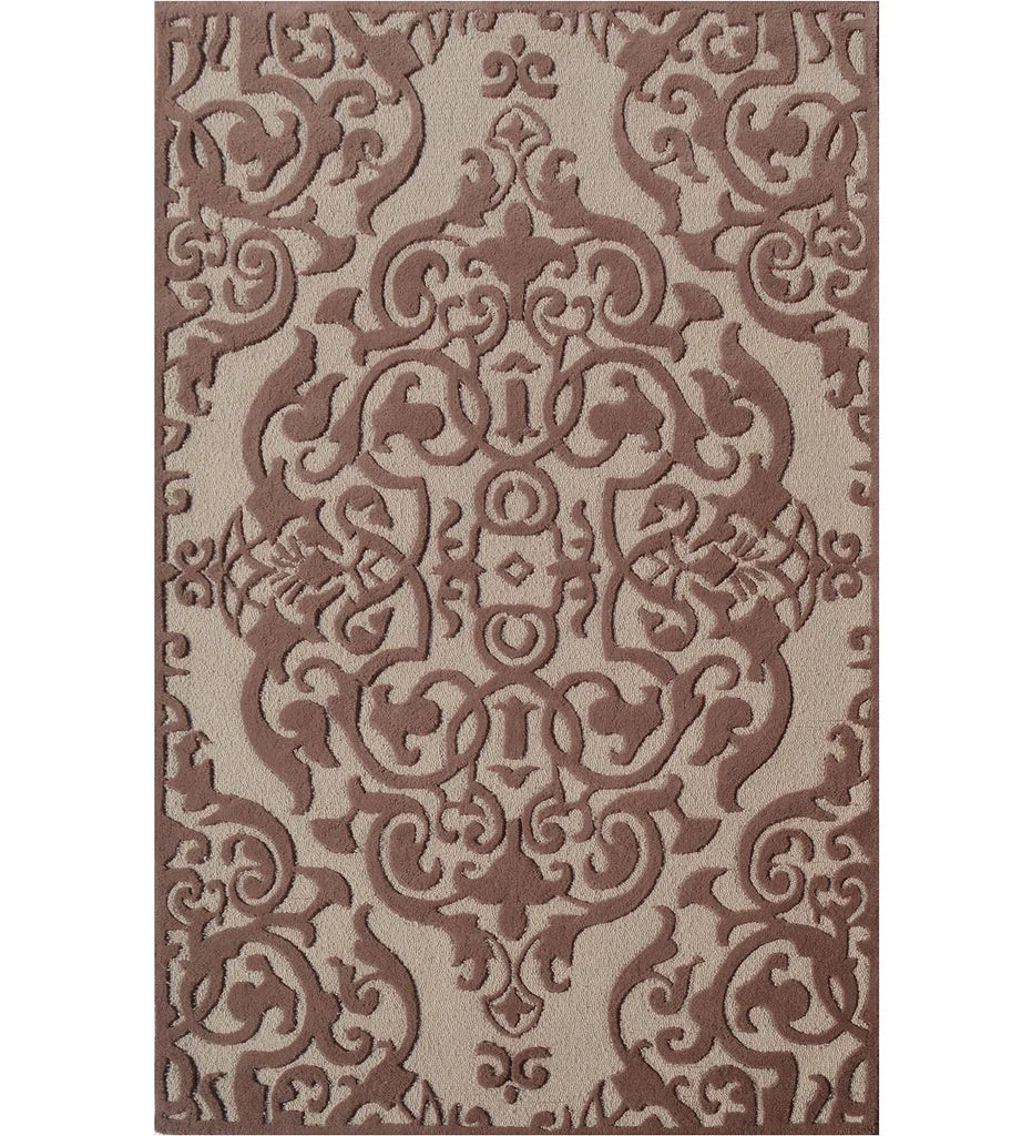 Brown and beige damask embossed hand-tufted wool rug