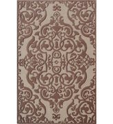 Brown and beige damask embossed hand-tufted wool rug