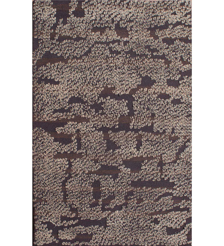 Abstract textured hand-tufted wool rug in brown and beige pattern