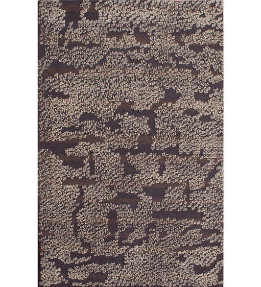 Abstract textured hand-tufted wool rug in brown and beige pattern