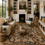 Brown floral wool rug