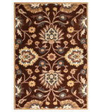 Brown traditional hand-tufted wool rug with beige and blue floral pattern