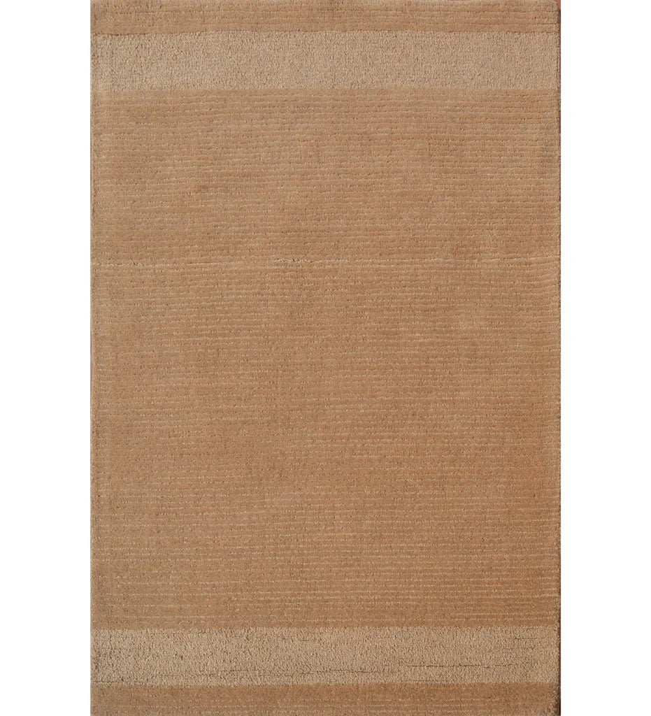 Camel brown solid hand-tufted wool rug with minimalist border accents