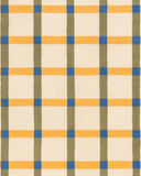 Plaid area rug with multicolor intersecting lines on beige background