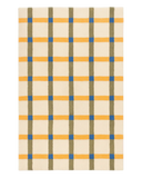Hand-tufted plaid tartan rug with beige, yellow, green, and blue pattern.