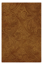 Chocolate brown baroque scroll rug with machine washable design.