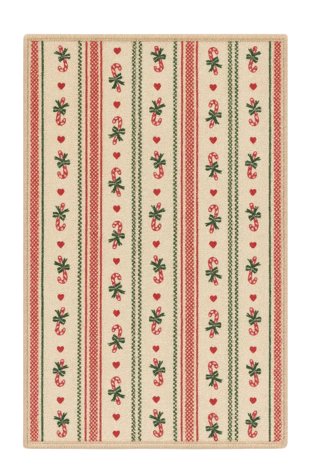 Candy cane Christmas rug with red and green holiday stripe pattern