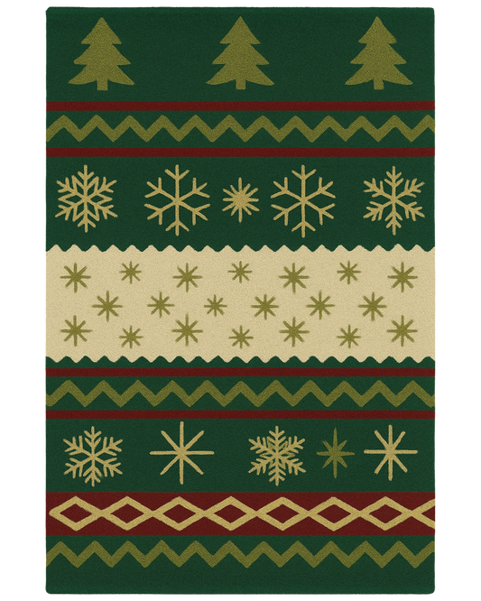 Festive Snowflake & Pine Hand-Tufted Wool Christmas Rug – Holiday Rug Décor.