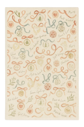 Holiday greetings Christmas rug with ribbons, ornaments, and festive wishes