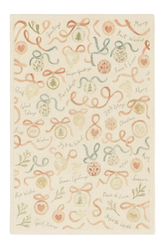 Holiday greetings Christmas rug with ribbons, ornaments, and festive wishes