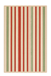 Christmas striped rug with red, green, and cream vertical holiday pattern