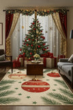 Machine washable Christmas rug in red, green, and cream holiday design