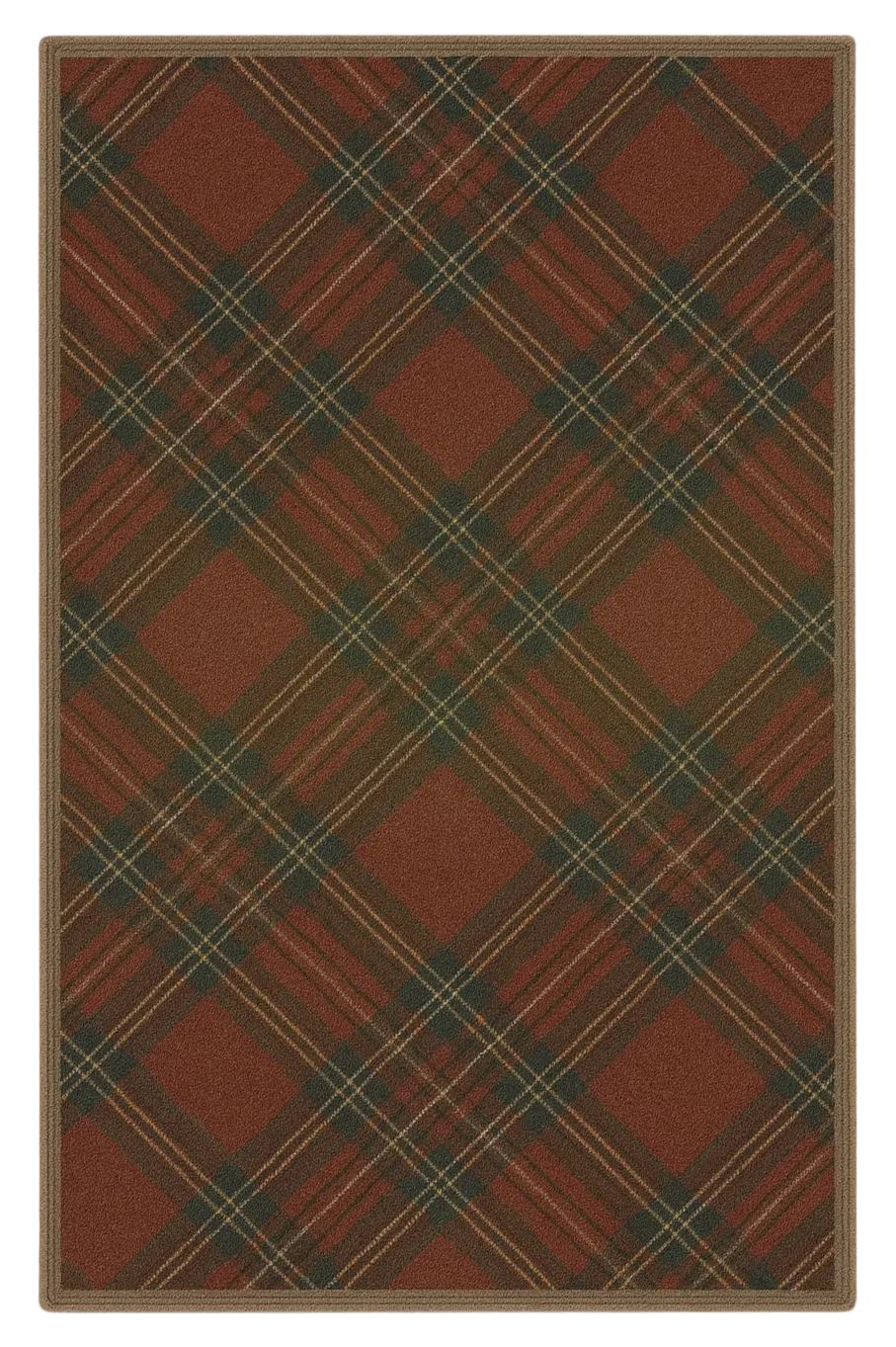 Christmas plaid machine washable rug with red and green tartan pattern
