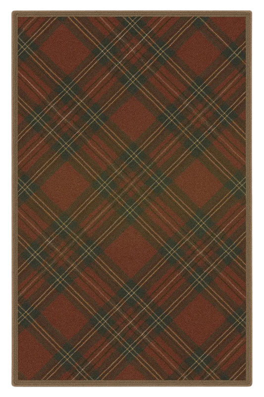 Christmas plaid machine washable rug with red and green tartan pattern