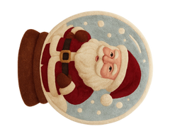 Handcrafted wool Holiday Rug featuring Santa inside a snow globe.