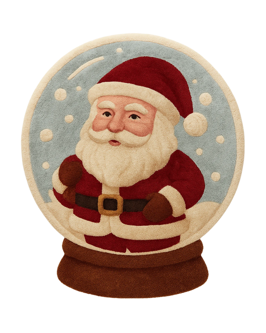 Santa Snow Globe Hand-Tufted Wool Christmas Rug – Holiday Rug Décor.