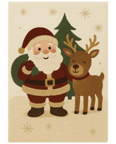 Santa & Reindeer Hand-Tufted Wool Christmas Rug – Holiday Rug Décor.