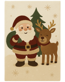 Santa & Reindeer Hand-Tufted Wool Christmas Rug – Holiday Rug Décor.