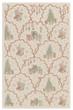 Christmas machine washable rug with stockings, trees, gifts, and ornaments