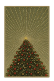 Christmas tree machine washable rug with red and gold ornaments and glowing star