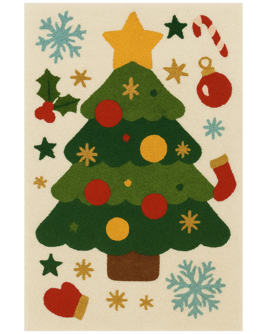 Hand-tufted wool Christmas rug with festive holiday pattern for living room décor