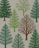 Christmas Rug with green pine and brown tree design on gray wool base.