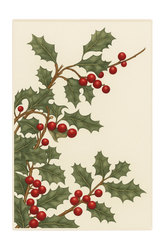 Holly berry Christmas rug with green leaves and red berries on cream background