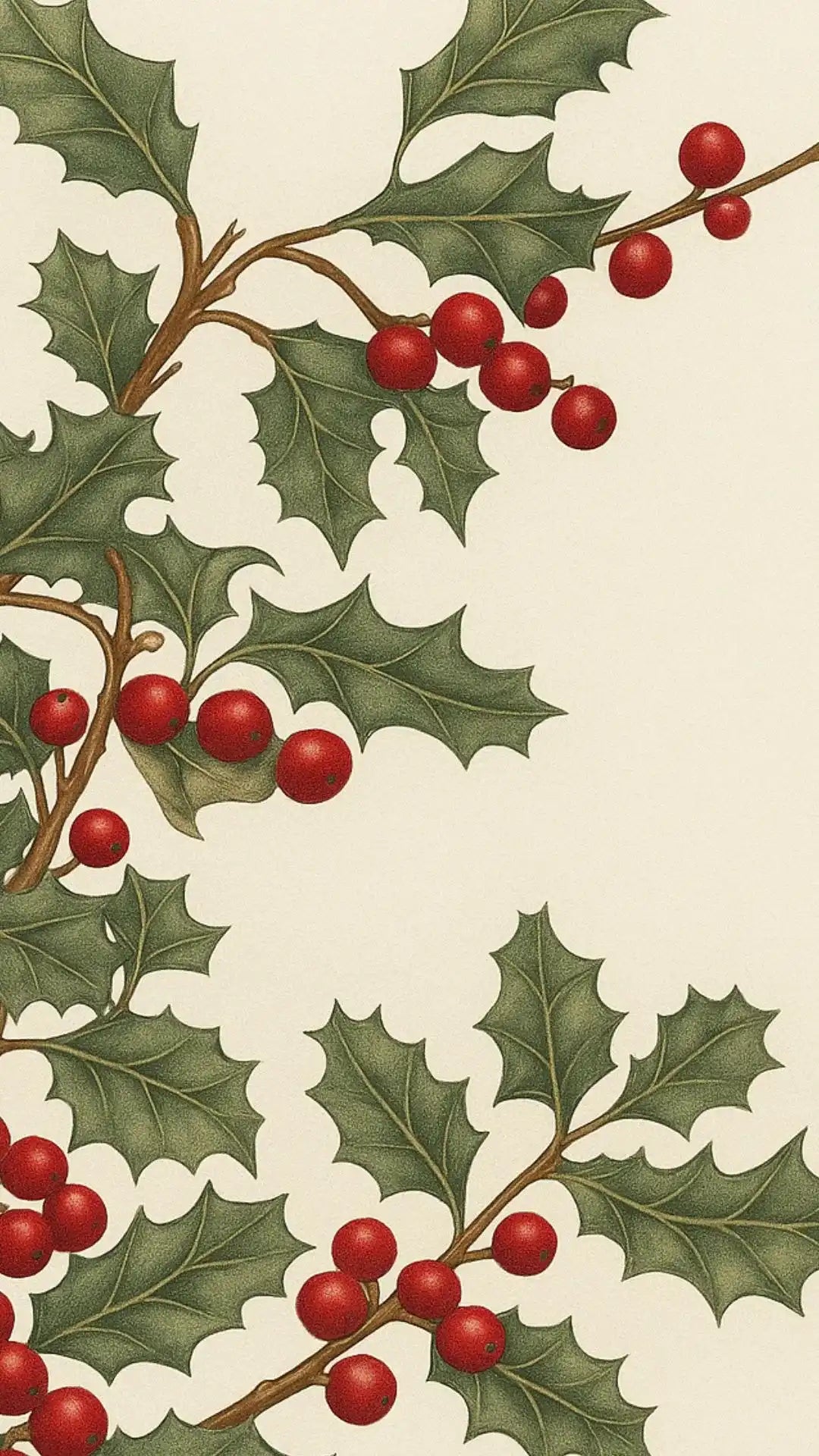 Holiday area rug with holly berries and leaves in classic Christmas style