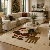 Christmas Santa & Reindeer Holiday Wool Rug - Hand Tufted